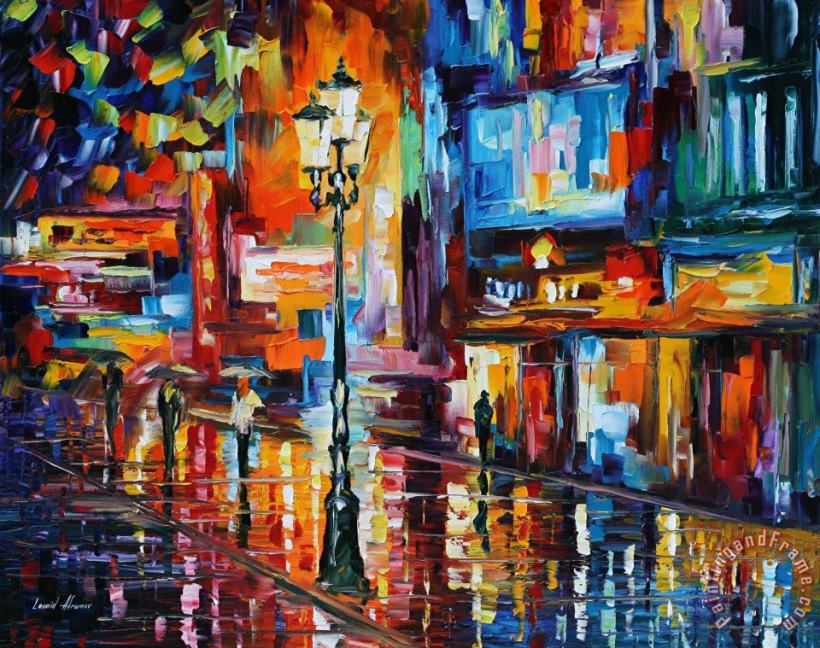 Downtown Lights painting - Leonid Afremov Downtown Lights Art Print