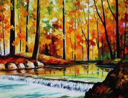 Leonid Afremov Forest Stream Large Size Photo Large Print Available