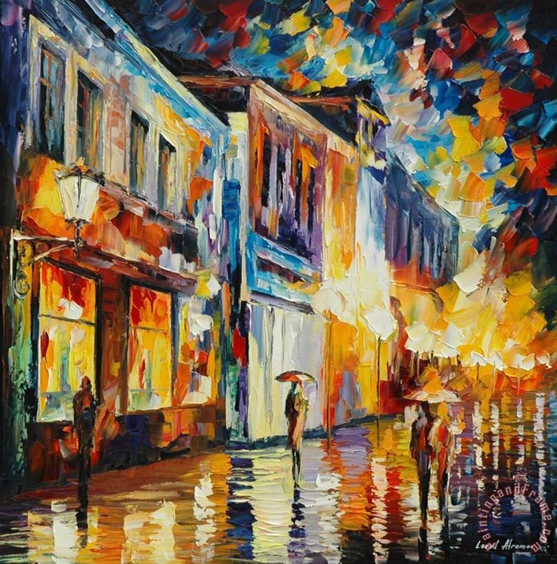 Glowing Rain painting - Leonid Afremov Glowing Rain Art Print