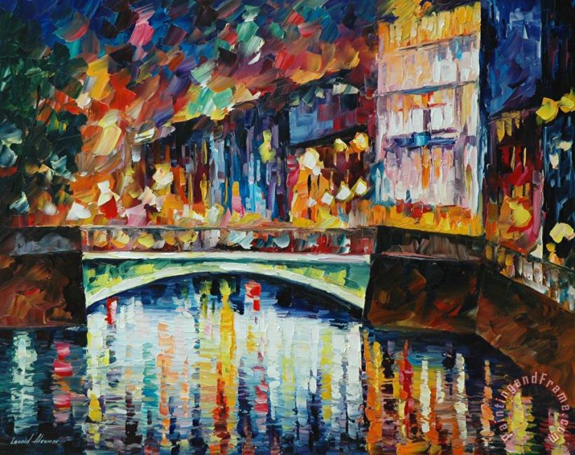 Green Bridge painting - Leonid Afremov Green Bridge Art Print