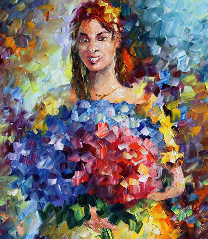 Lady With Flowers - Commissioned Painting painting - Leonid Afremov Lady With Flowers - Commissioned Painting Art Print