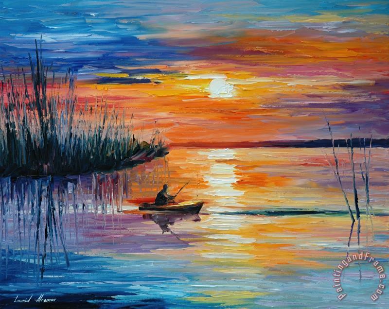 Leonid Afremov Lake Okeechobee Sunset Fishing Art Painting
