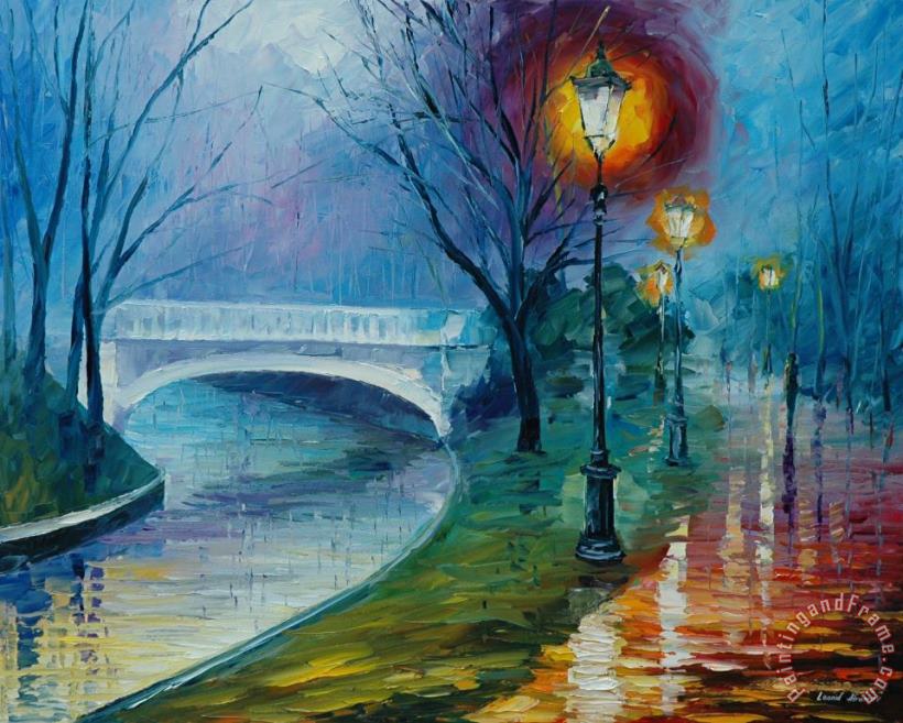 Leonid Afremov Misty Bridge Art Print