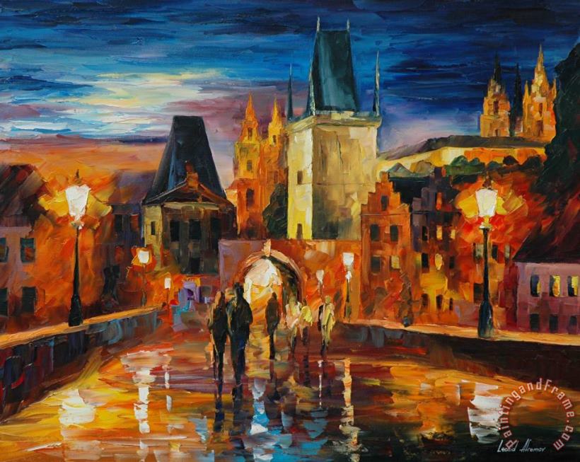 Night In Prague painting - Leonid Afremov Night In Prague Art Print