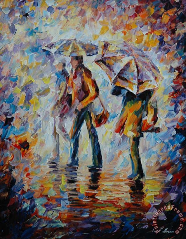 Night Rain painting - Leonid Afremov Night Rain Art Print
