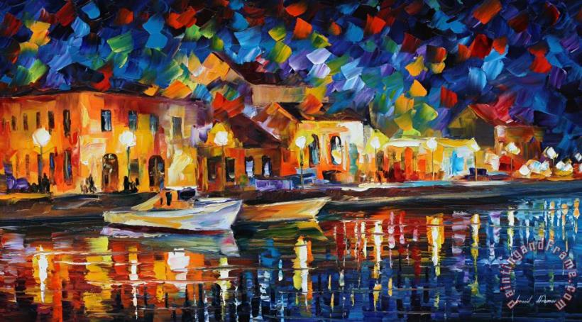 Night Riverfront painting - Leonid Afremov Night Riverfront Art Print