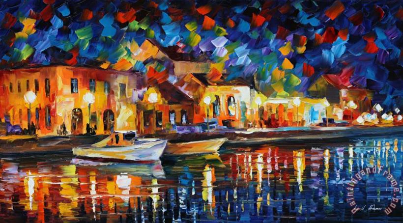Night Riverfront painting - Leonid Afremov Night Riverfront Art Print