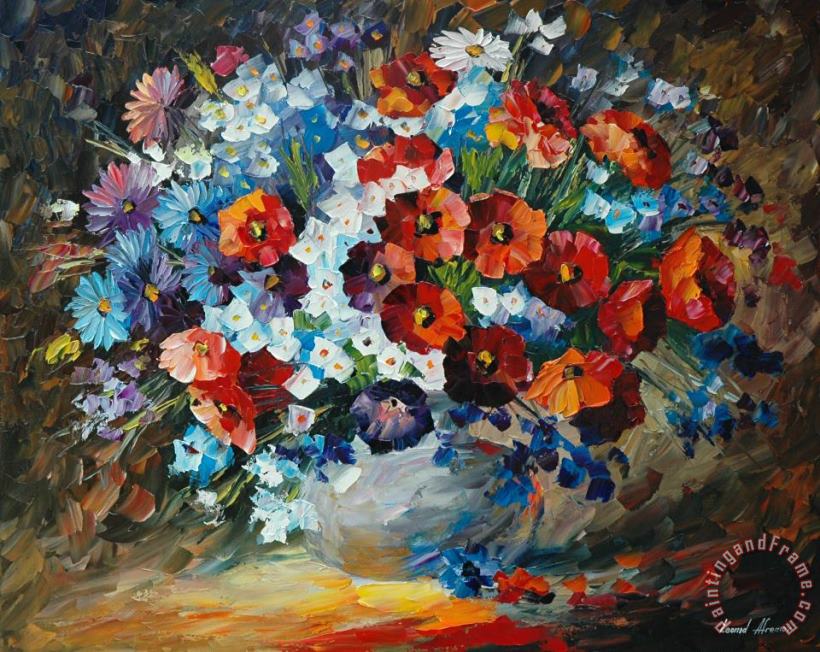 Leonid Afremov Poppies And Cornflowers Art Print