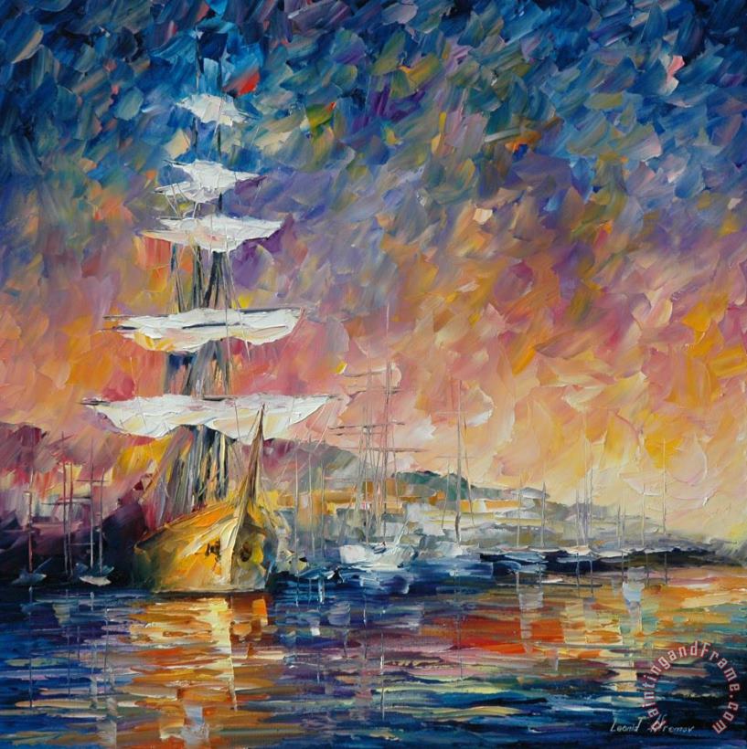 Leonid Afremov Sailboats In Sunrise Art Painting