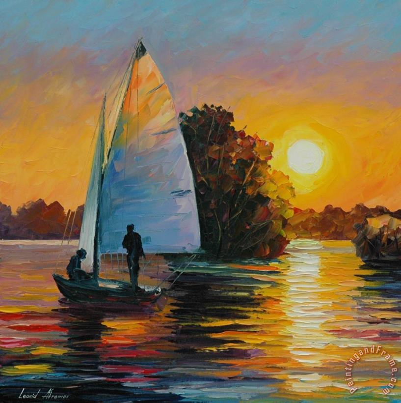 Leonid Afremov Sunset By The Lake Art Painting