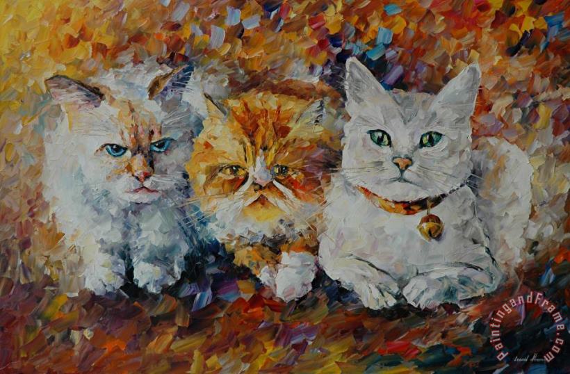 Leonid Afremov Three Cats Art Print