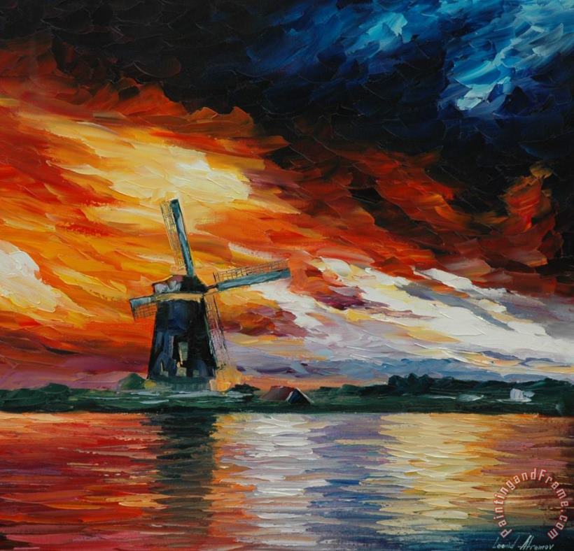 Windmill Holland painting - Leonid Afremov Windmill Holland Art Print