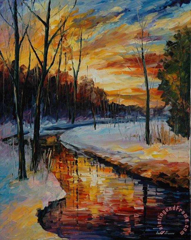 Winter Sunset painting - Leonid Afremov Winter Sunset Art Print