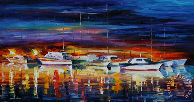 Leonid Afremov Yacht Club At Night Art Print
