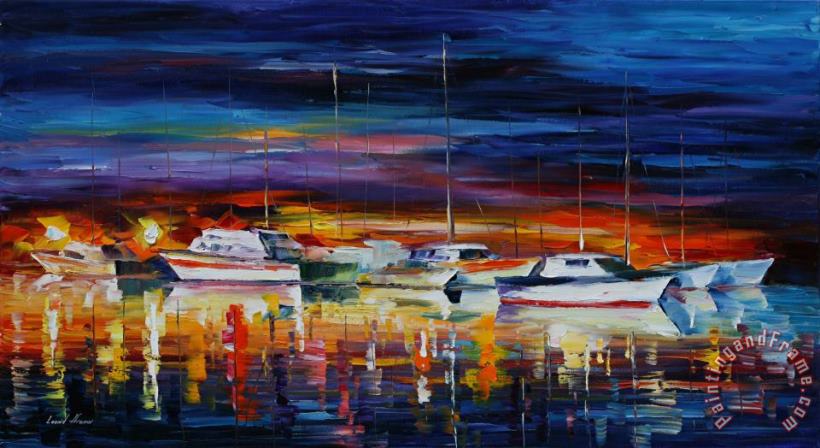 Leonid Afremov Yacht Club At Night Art Painting