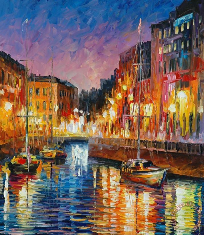 Leonid Afremov Yacht In Canal Art Painting
