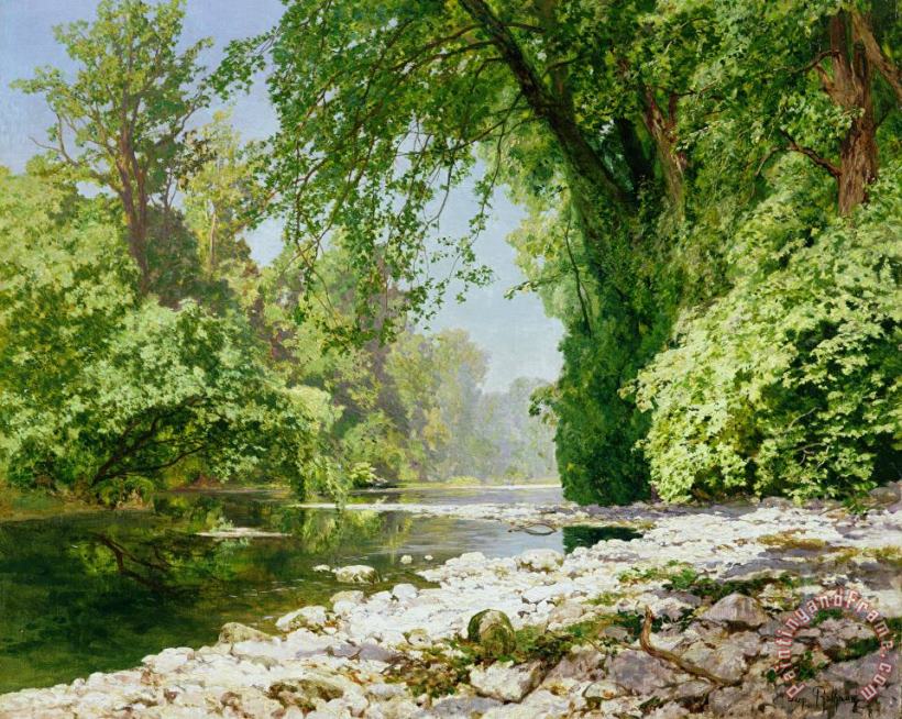 Leopold Rolhaug Wooded riverscape Art Painting