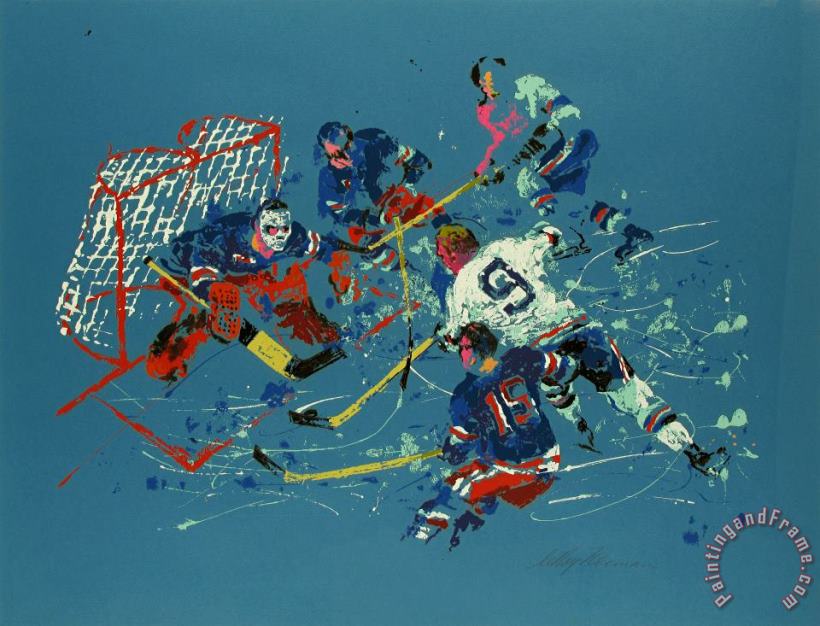 Leroy Neiman Blue Hockey Art Painting