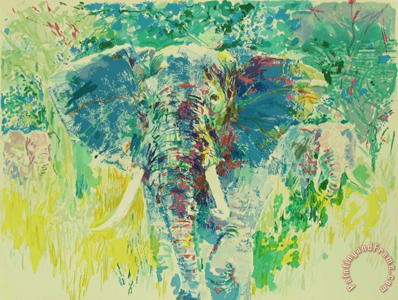Leroy Neiman Bull Elephant Art Painting
