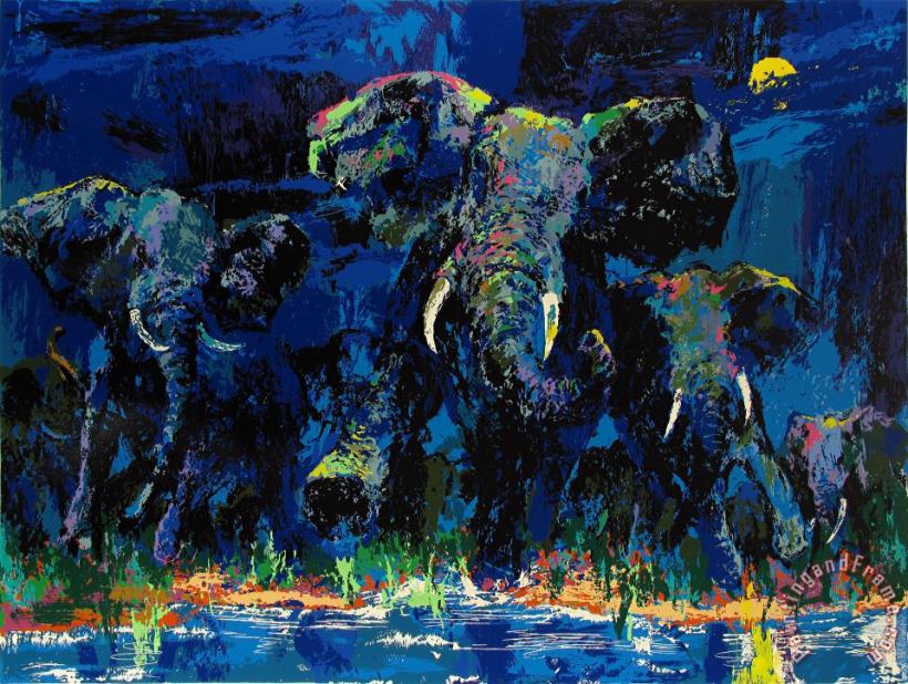 Elephant Nocturne painting - Leroy Neiman Elephant Nocturne Art Print