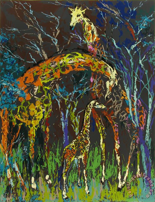 Leroy Neiman Giraffe Family Art Painting