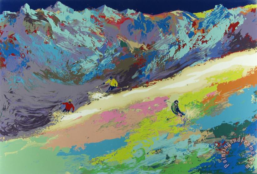 Leroy Neiman High Altitude Skiing Art Painting