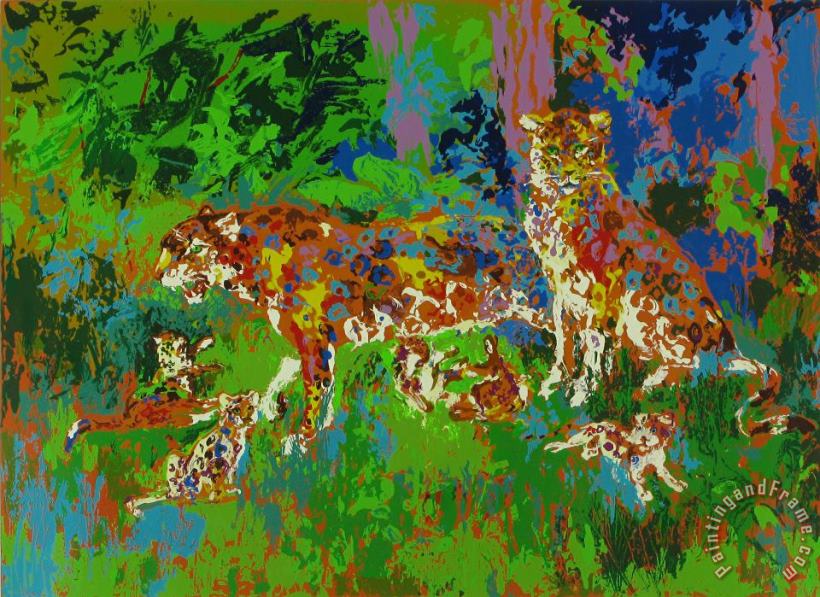 Jaguar Family painting - Leroy Neiman Jaguar Family Art Print