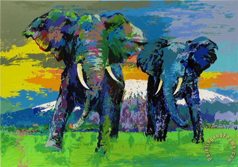 Kilimanjaro Bulls painting - Leroy Neiman Kilimanjaro Bulls Art Print