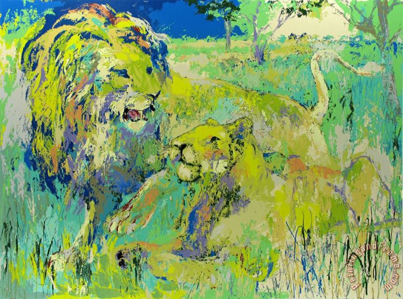 Lion Couple painting - Leroy Neiman Lion Couple Art Print