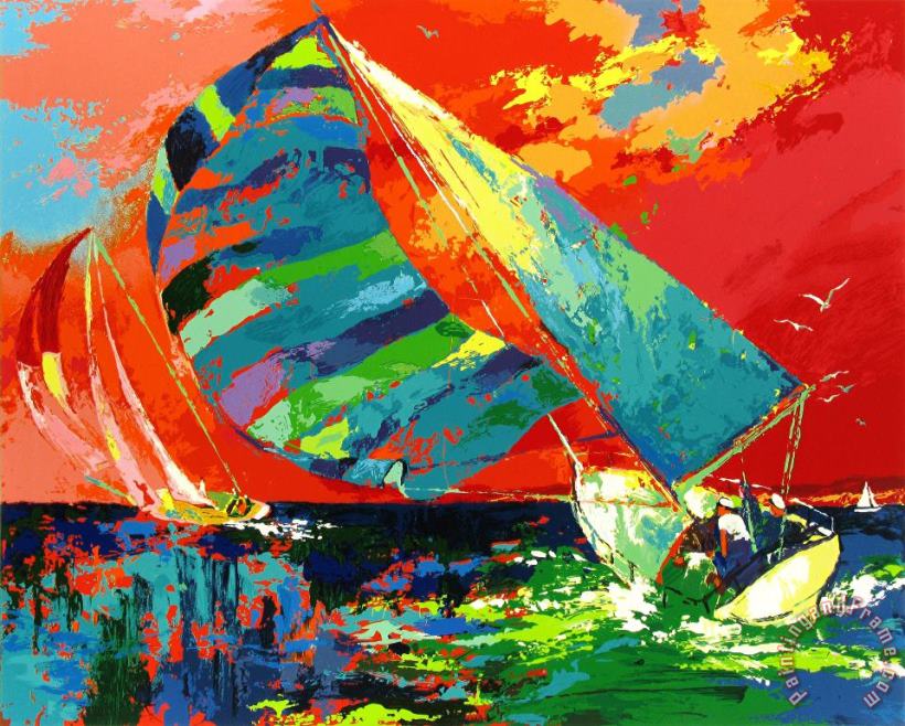 Leroy Neiman Orange Sky Sailing Art Painting