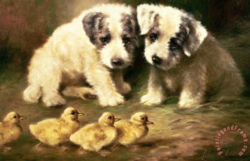 Lilian Cheviot Sealyham Puppies And Ducklings Art Print