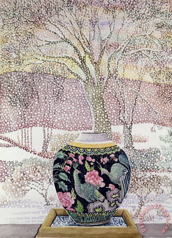 Large Ginger Jar In Snowstorm painting - Lillian Delevoryas Large Ginger Jar In Snowstorm Art Print