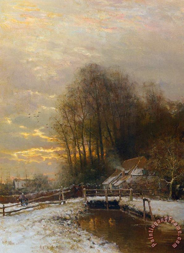 Louis Apol Winter Landscape with Peasant Woman And Child Art Print