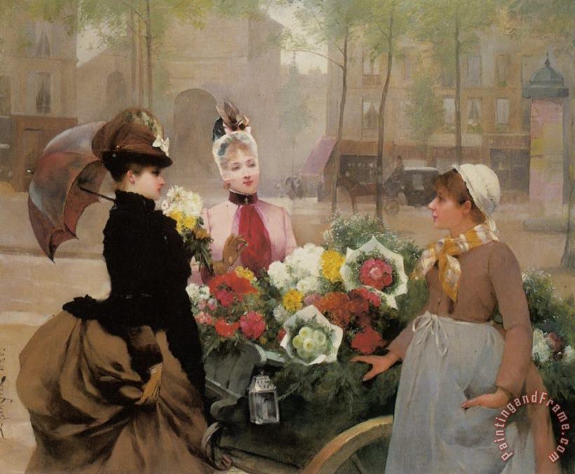 Louis Marie De Schryver The Flower Seller Art Painting