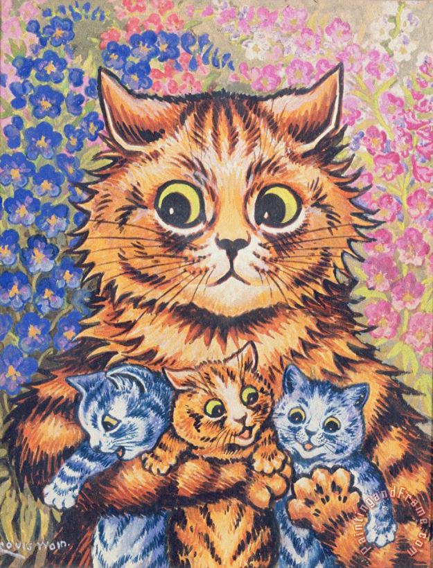A Cat with her Kittens painting - Louis Wain A Cat with her Kittens Art Print