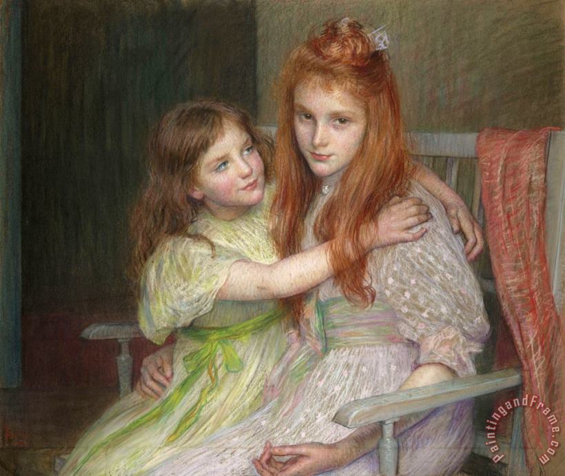 Louise Breslau Two Young Girls Sitting on a Banquette Art Painting