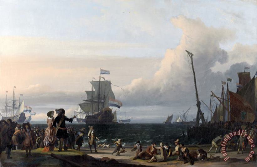 Dutch Ships in The Roads of Texel; in The Middle The 'gouden Leeuw', The Flagship of Cornelis Tromp painting - Ludolf Backhuysen Dutch Ships in The Roads of Texel; in The Middle The 'gouden Leeuw', The Flagship of Cornelis Tromp Art Print