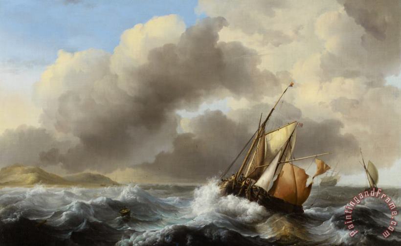 Ludolf Backhuysen Fishing Vessels Offshore In A Heavy Sea Art Painting