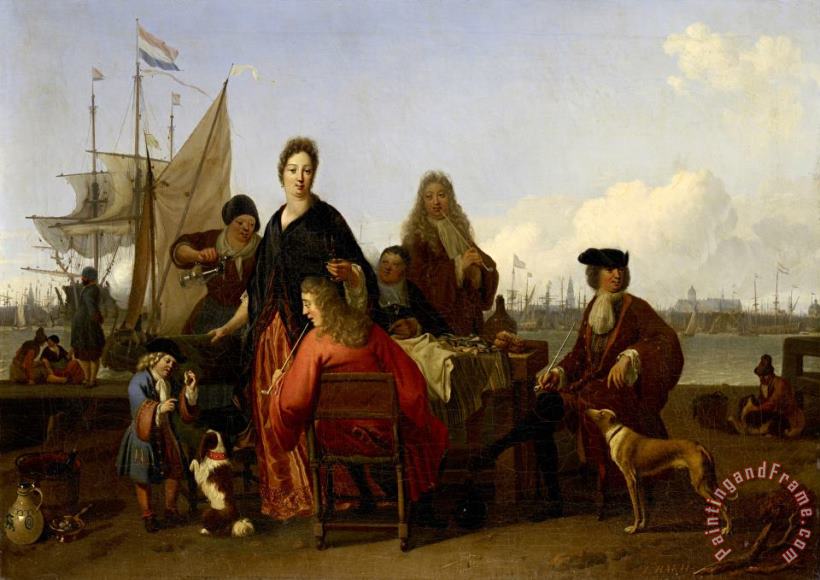 The Bakhuysen And De Hooghe Families Dining at The Mosselsteiger (mussel Pier) on The Y, Amsterdam painting - Ludolf Backhuysen The Bakhuysen And De Hooghe Families Dining at The Mosselsteiger (mussel Pier) on The Y, Amsterdam Art Print