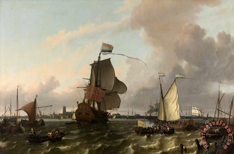 The Man of War Brielle on The River Maas Off Rotterdam painting - Ludolf Backhuysen The Man of War Brielle on The River Maas Off Rotterdam Art Print