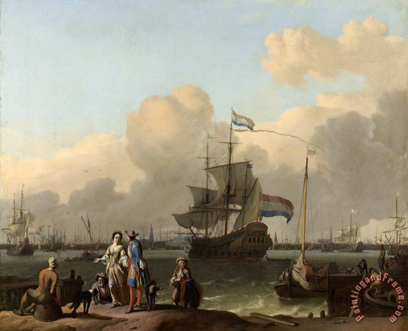 The Y at Amsterdam, with The Frigate 'de Ploeg' painting - Ludolf Backhuysen The Y at Amsterdam, with The Frigate 'de Ploeg' Art Print