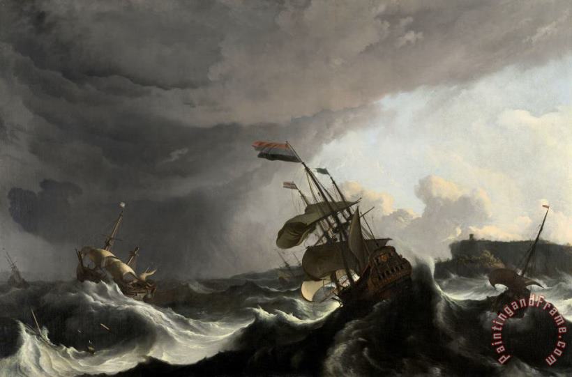 Ludolf Backhuysen Warships in a Heavy Storm Art Painting