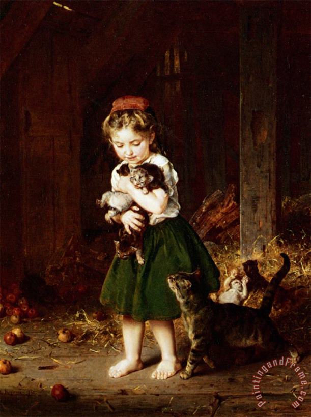 Ludwig Knaus A Handful of Kittens Art Painting