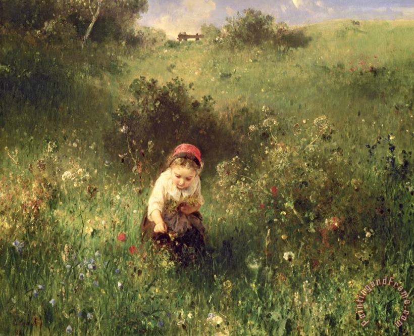 A Young Girl In A Field painting - Ludwig Knaus A Young Girl In A Field Art Print