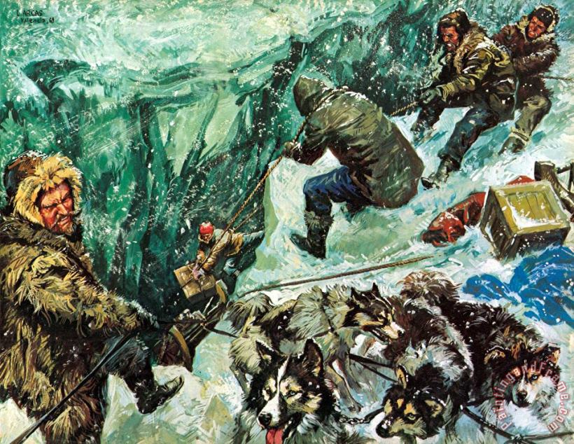 Roald Amundsen's journey to the South Pole painting - Luis Arcas Brauner Roald Amundsen's journey to the South Pole Art Print