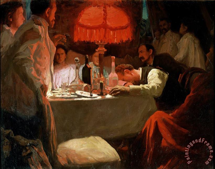 Under the Red Light painting - Lukjan Vasilievich Popov Under the Red Light Art Print