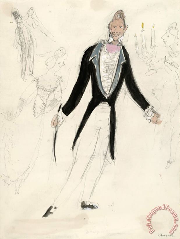 Marc Chagall A Gentleman. Costume Design for Scene IV of The Ballet Aleko. (1942) Art Painting