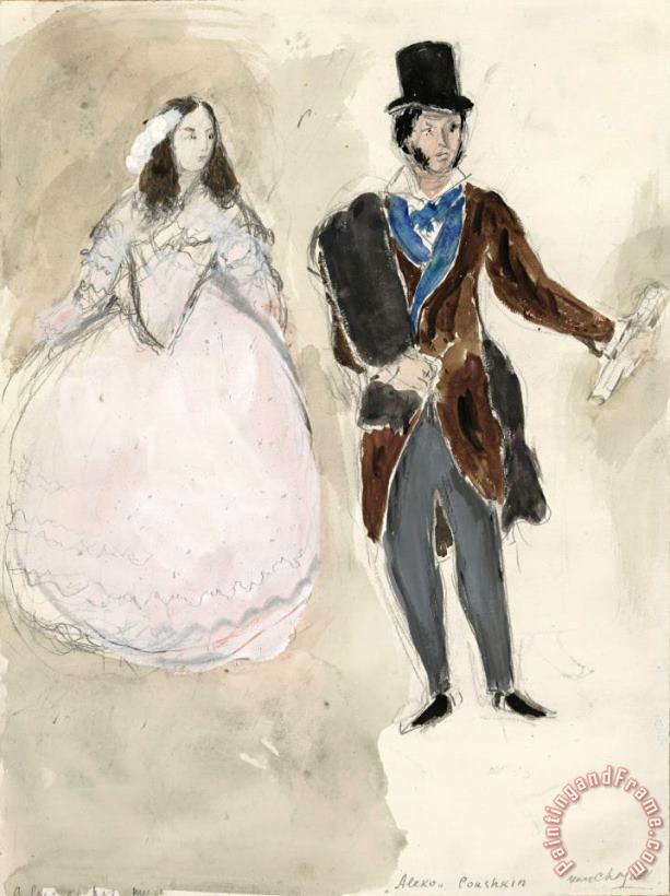 Marc Chagall A Poet And His Muse. Costume Design for Scene IV of The Ballet Aleko. (1942) Art Print
