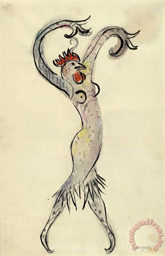 Marc Chagall A Rooster, Costume Design for Aleko (scene Iv). (1942) Art Print