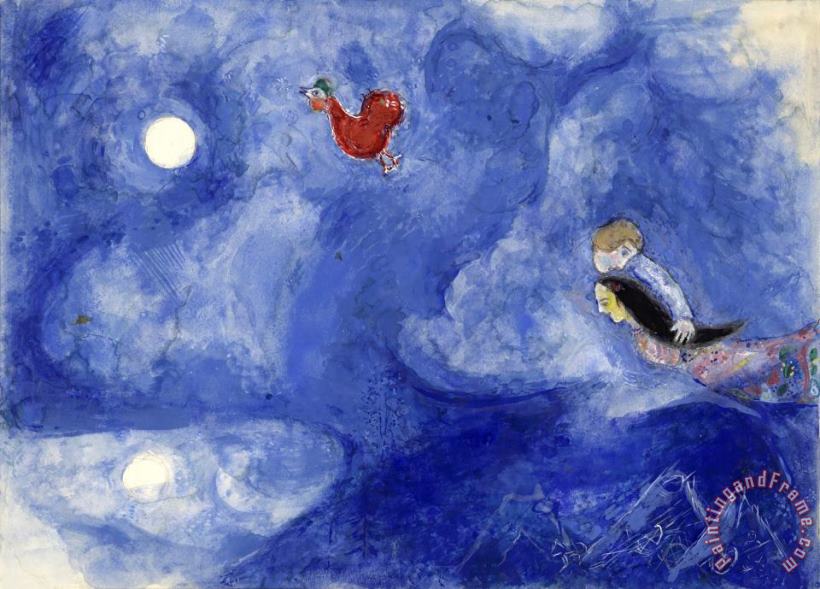 Marc Chagall Aleko And Zemphira by Moonlight. Study for Backdrop for Scene 1 of The Ballet Aleko. (1942) Art Painting